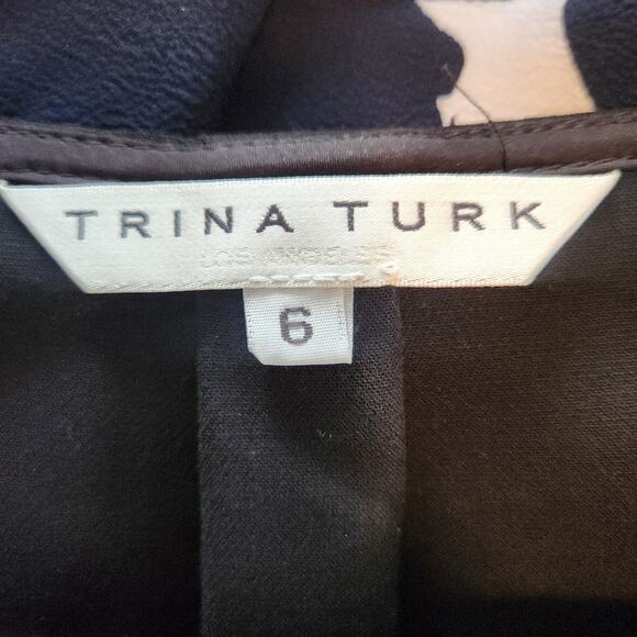 Trina Turk Black Versed Shift Dress, 3/4 sleeve, front half zip, pockets, sz 6 - Picture 4 of 11